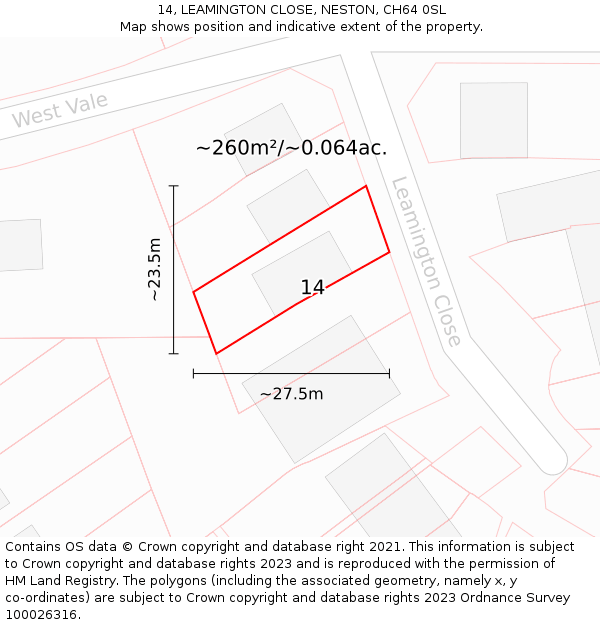 14, LEAMINGTON CLOSE, NESTON, CH64 0SL: Plot and title map