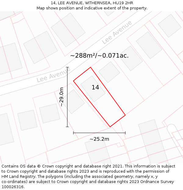 14, LEE AVENUE, WITHERNSEA, HU19 2HR: Plot and title map