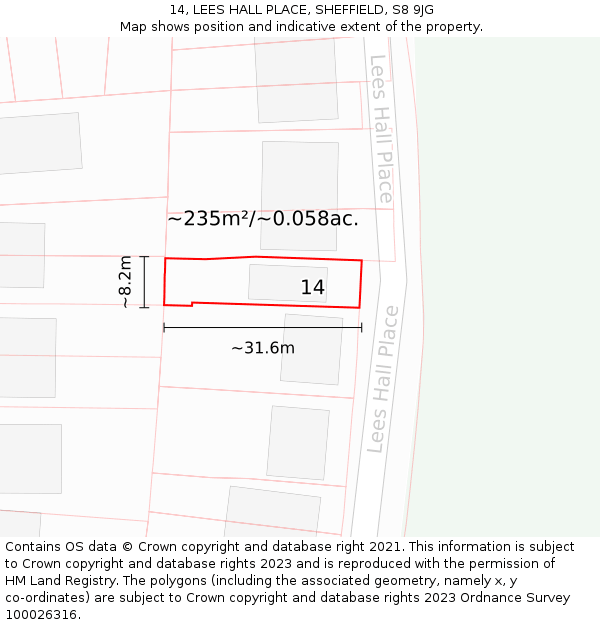 14, LEES HALL PLACE, SHEFFIELD, S8 9JG: Plot and title map