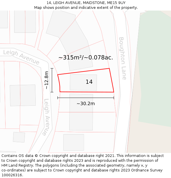 14, LEIGH AVENUE, MAIDSTONE, ME15 9UY: Plot and title map