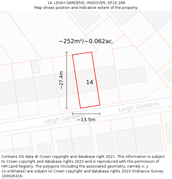 14, LEIGH GARDENS, ANDOVER, SP10 2AR: Plot and title map