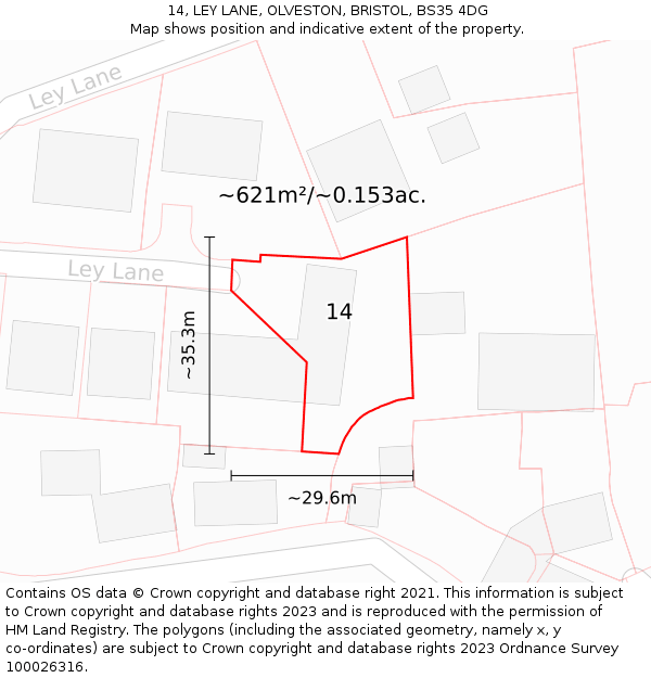 14, LEY LANE, OLVESTON, BRISTOL, BS35 4DG: Plot and title map