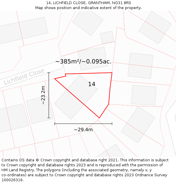 14, LICHFIELD CLOSE, GRANTHAM, NG31 8RS: Plot and title map