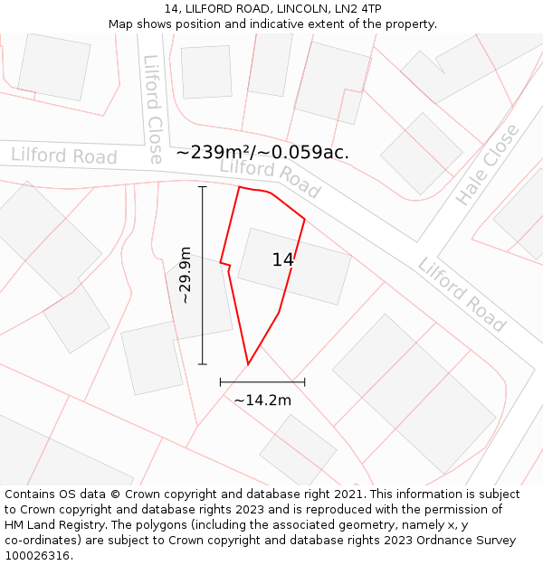 14, LILFORD ROAD, LINCOLN, LN2 4TP: Plot and title map