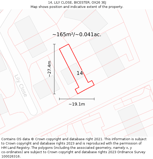 14, LILY CLOSE, BICESTER, OX26 3EJ: Plot and title map