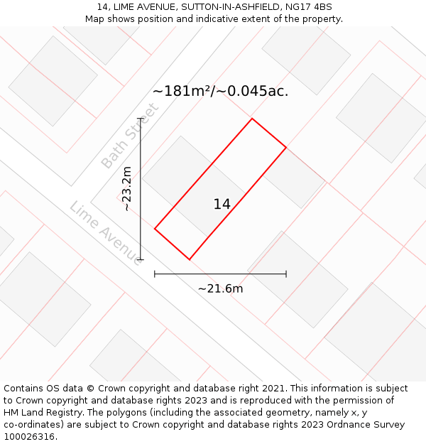 14, LIME AVENUE, SUTTON-IN-ASHFIELD, NG17 4BS: Plot and title map