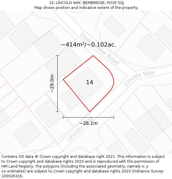 14, LINCOLN WAY, BEMBRIDGE, PO35 5QJ: Plot and title map