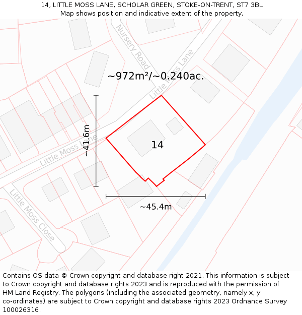 14, LITTLE MOSS LANE, SCHOLAR GREEN, STOKE-ON-TRENT, ST7 3BL: Plot and title map