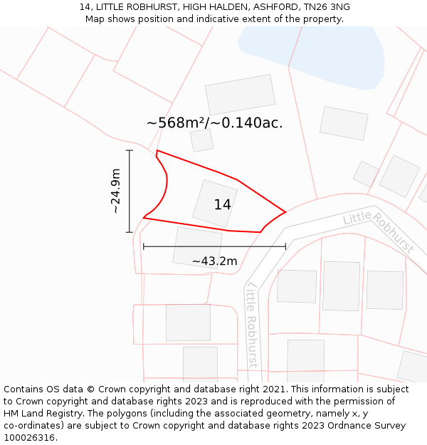 14, LITTLE ROBHURST, HIGH HALDEN, ASHFORD, TN26 3NG: Plot and title map