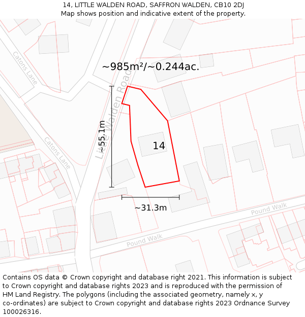 14, LITTLE WALDEN ROAD, SAFFRON WALDEN, CB10 2DJ: Plot and title map