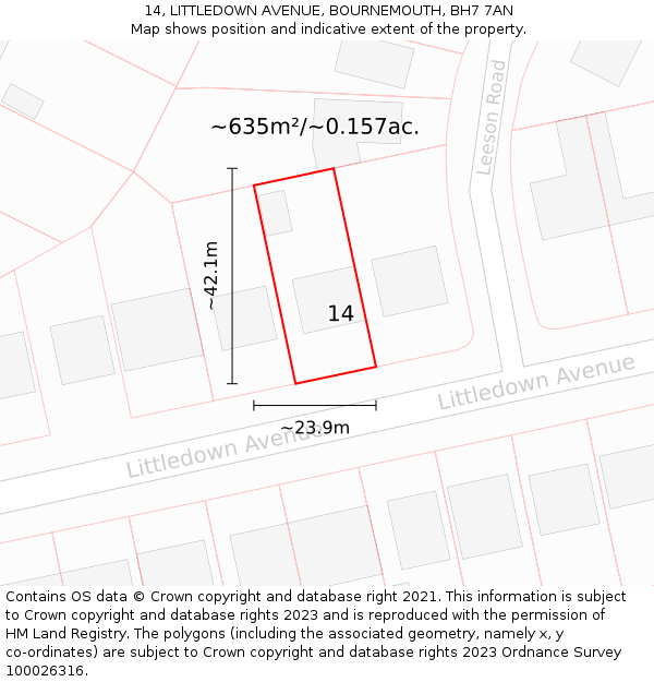 14, LITTLEDOWN AVENUE, BOURNEMOUTH, BH7 7AN: Plot and title map