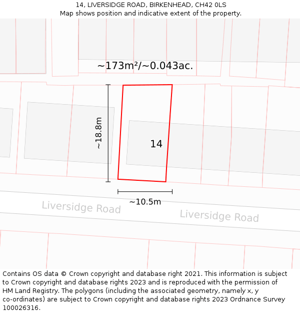 14, LIVERSIDGE ROAD, BIRKENHEAD, CH42 0LS: Plot and title map