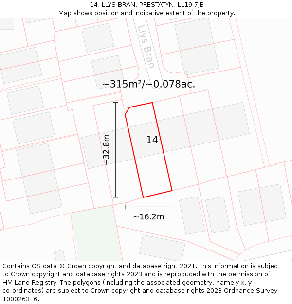 14, LLYS BRAN, PRESTATYN, LL19 7JB: Plot and title map
