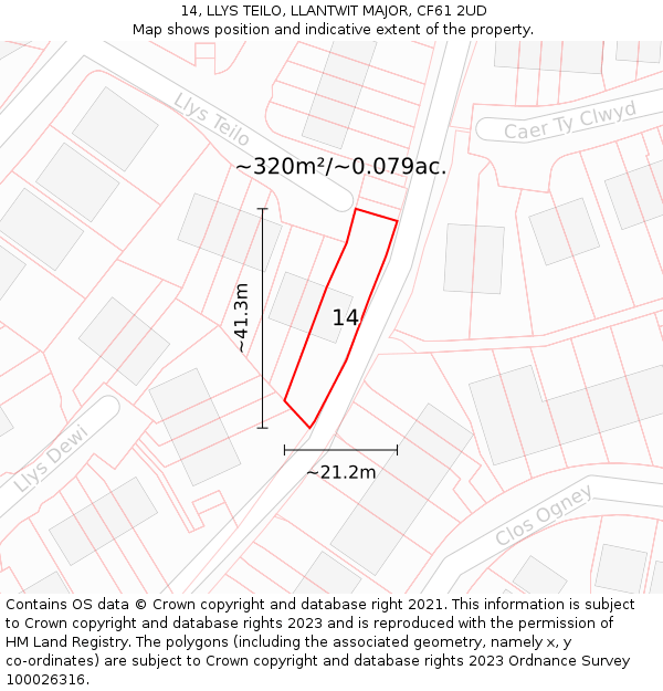 14, LLYS TEILO, LLANTWIT MAJOR, CF61 2UD: Plot and title map