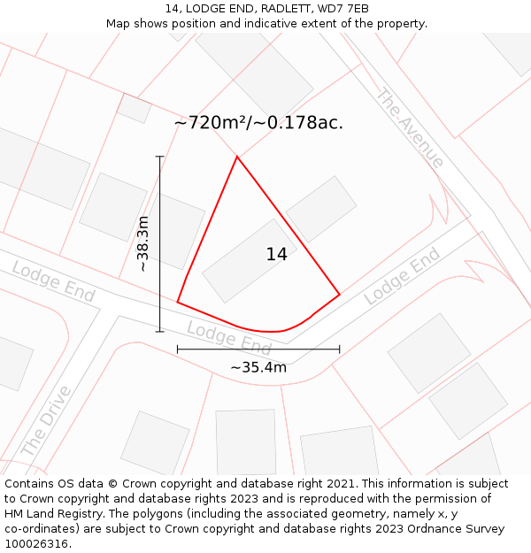 14, LODGE END, RADLETT, WD7 7EB: Plot and title map