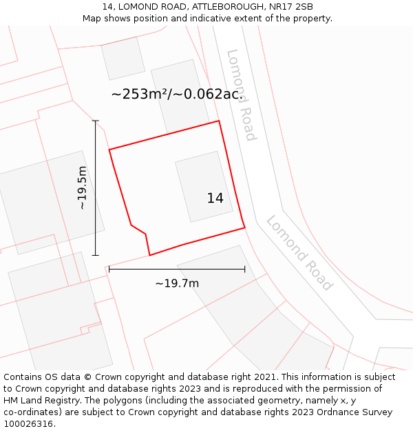 14, LOMOND ROAD, ATTLEBOROUGH, NR17 2SB: Plot and title map