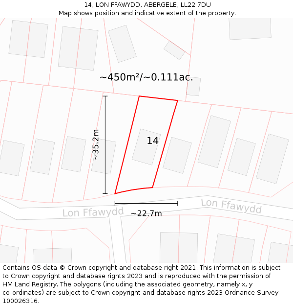 14, LON FFAWYDD, ABERGELE, LL22 7DU: Plot and title map