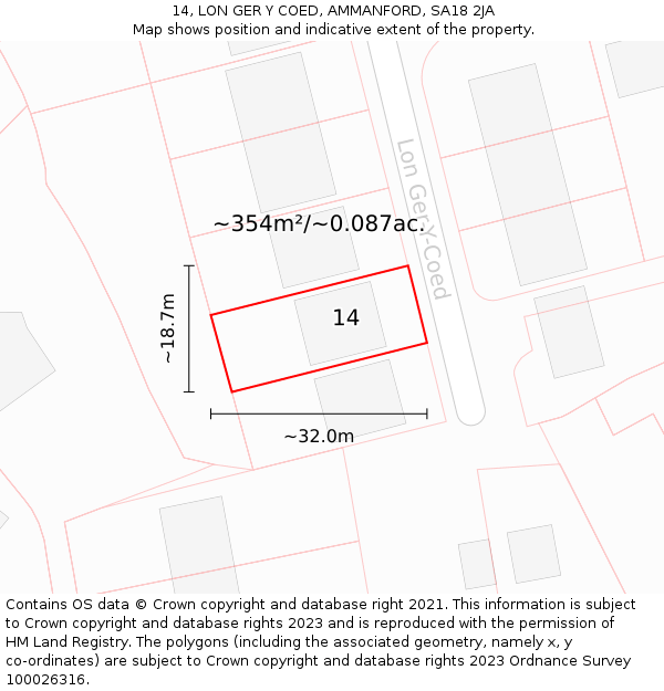 14, LON GER Y COED, AMMANFORD, SA18 2JA: Plot and title map