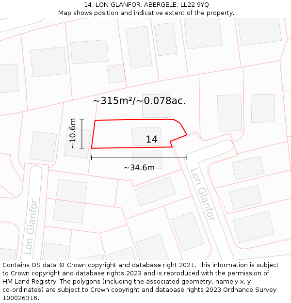 14, LON GLANFOR, ABERGELE, LL22 9YQ: Plot and title map