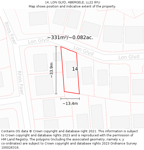 14, LON GLYD, ABERGELE, LL22 9YU: Plot and title map