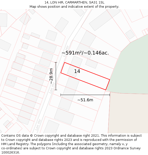 14, LON HIR, CARMARTHEN, SA31 1SL: Plot and title map