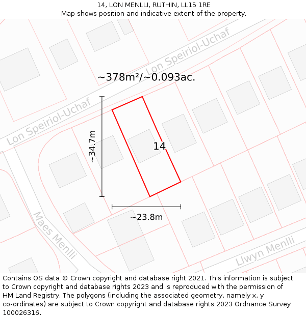 14, LON MENLLI, RUTHIN, LL15 1RE: Plot and title map