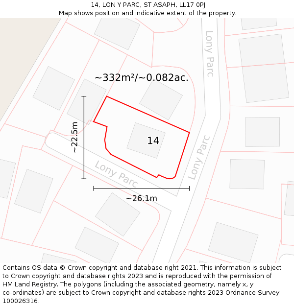14, LON Y PARC, ST ASAPH, LL17 0PJ: Plot and title map