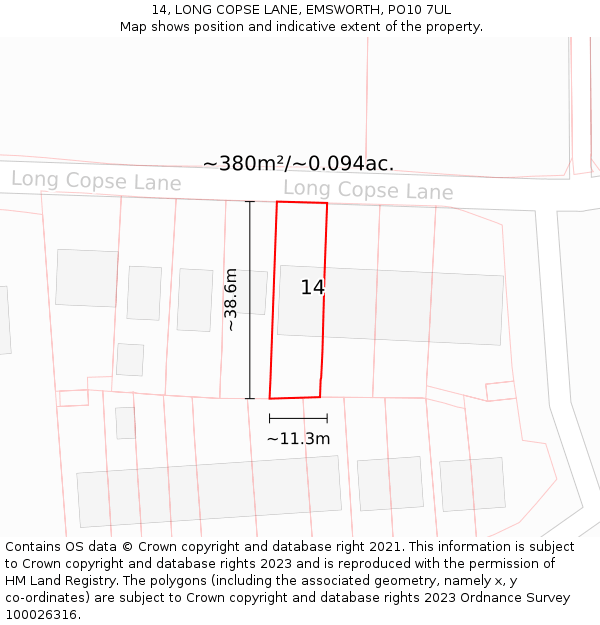 14, LONG COPSE LANE, EMSWORTH, PO10 7UL: Plot and title map