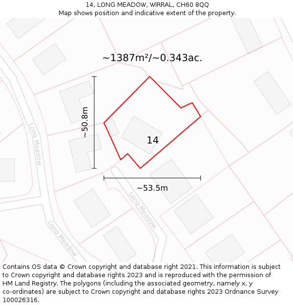 14, LONG MEADOW, WIRRAL, CH60 8QQ: Plot and title map