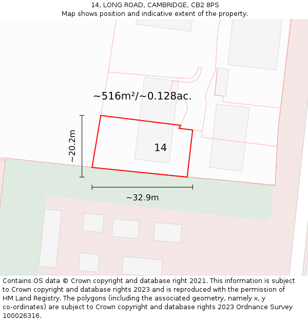 14, LONG ROAD, CAMBRIDGE, CB2 8PS: Plot and title map