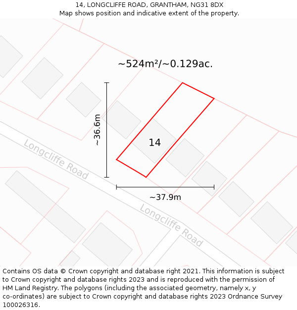 14, LONGCLIFFE ROAD, GRANTHAM, NG31 8DX: Plot and title map