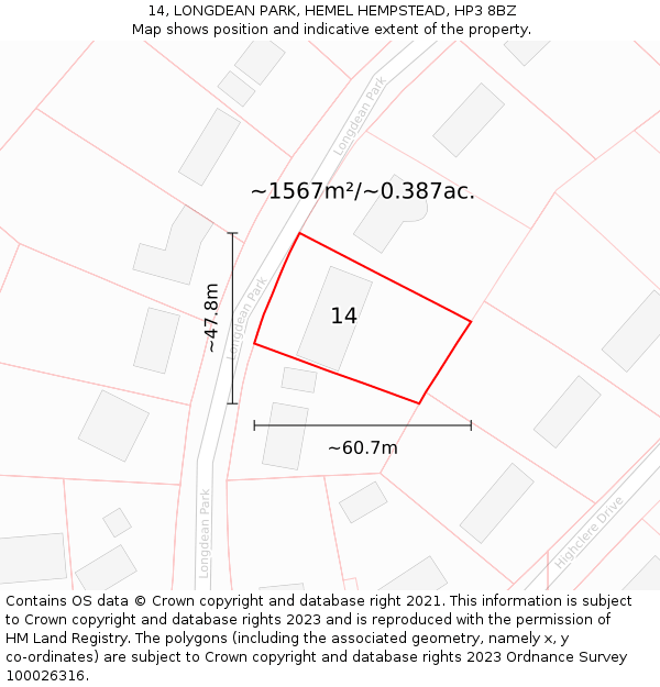 14, LONGDEAN PARK, HEMEL HEMPSTEAD, HP3 8BZ: Plot and title map