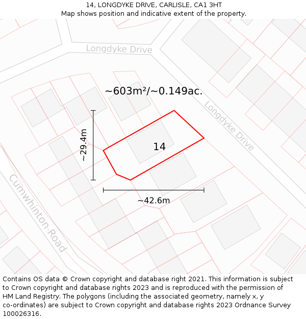 14, LONGDYKE DRIVE, CARLISLE, CA1 3HT: Plot and title map