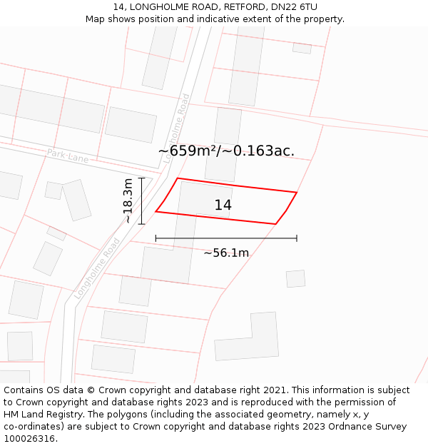 14, LONGHOLME ROAD, RETFORD, DN22 6TU: Plot and title map