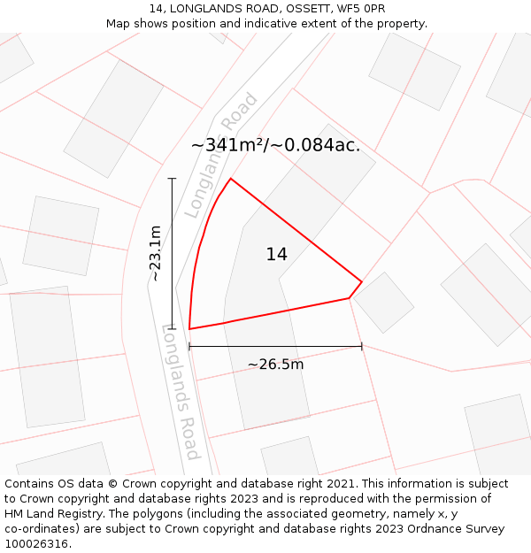 14, LONGLANDS ROAD, OSSETT, WF5 0PR: Plot and title map