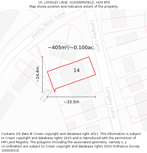 14, LONGLEY LANE, HUDDERSFIELD, HD4 6PS: Plot and title map