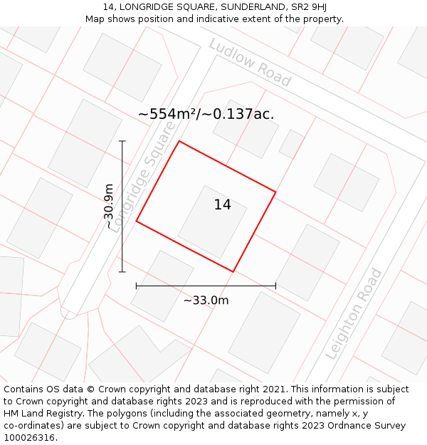 14, LONGRIDGE SQUARE, SUNDERLAND, SR2 9HJ: Plot and title map