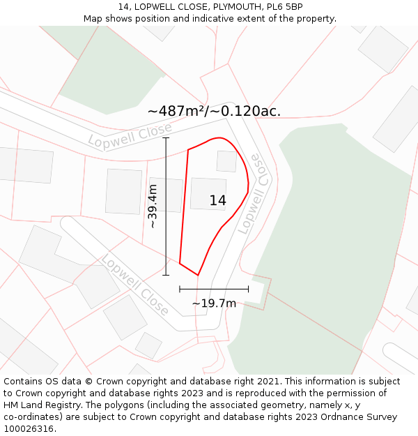 14, LOPWELL CLOSE, PLYMOUTH, PL6 5BP: Plot and title map