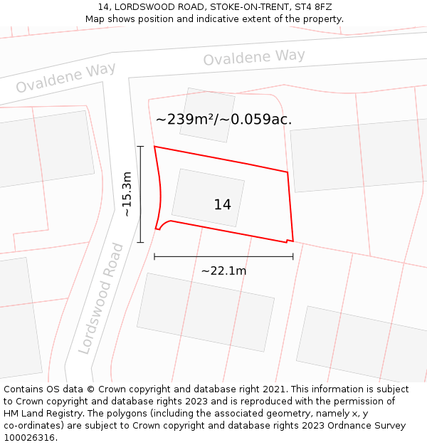 14, LORDSWOOD ROAD, STOKE-ON-TRENT, ST4 8FZ: Plot and title map