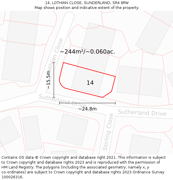 14, LOTHIAN CLOSE, SUNDERLAND, SR4 8RW: Plot and title map