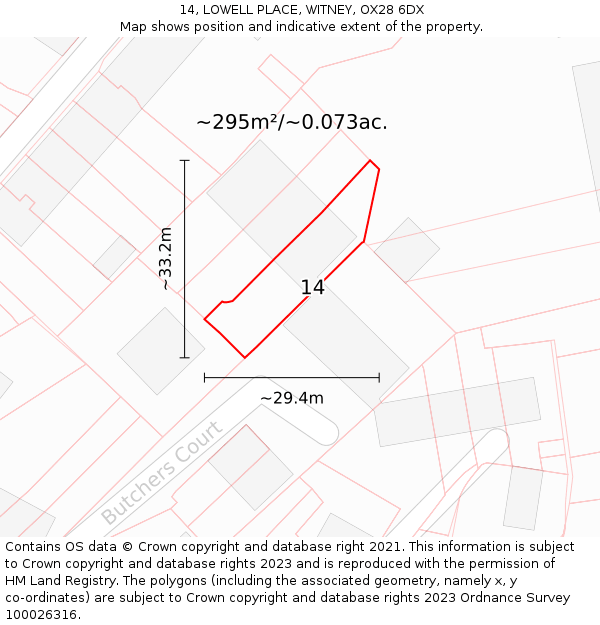 14, LOWELL PLACE, WITNEY, OX28 6DX: Plot and title map