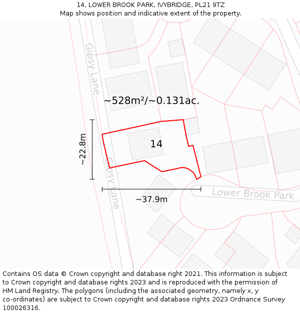 14, LOWER BROOK PARK, IVYBRIDGE, PL21 9TZ: Plot and title map