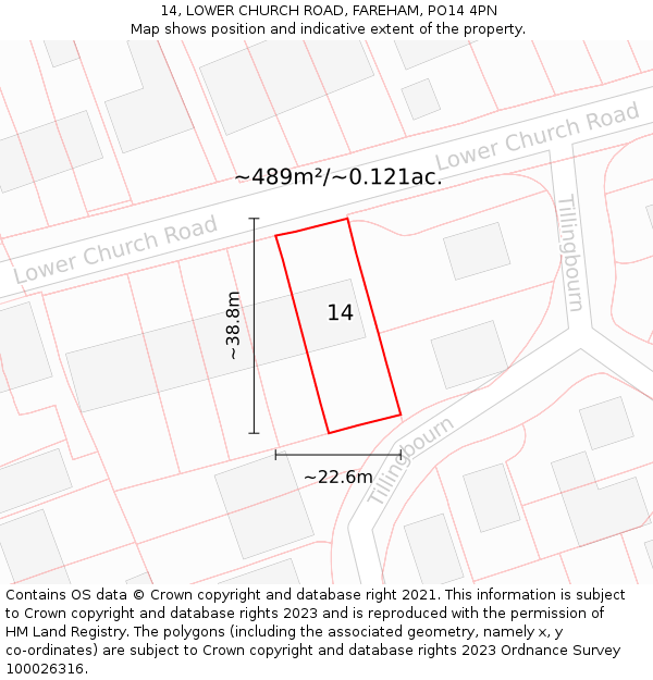 14, LOWER CHURCH ROAD, FAREHAM, PO14 4PN: Plot and title map