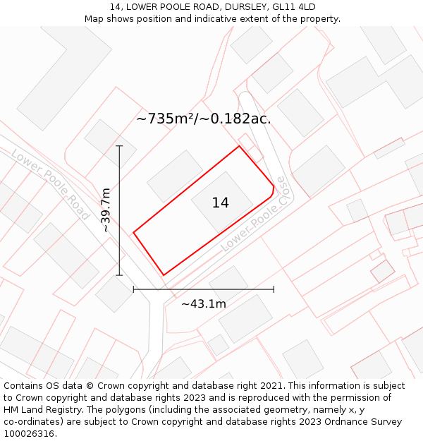 14, LOWER POOLE ROAD, DURSLEY, GL11 4LD: Plot and title map