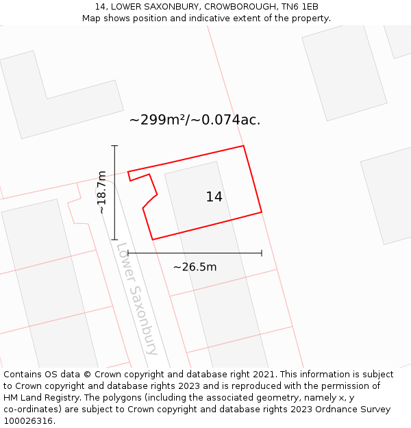 14, LOWER SAXONBURY, CROWBOROUGH, TN6 1EB: Plot and title map