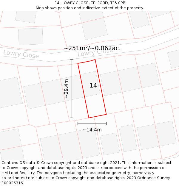 14, LOWRY CLOSE, TELFORD, TF5 0PR: Plot and title map