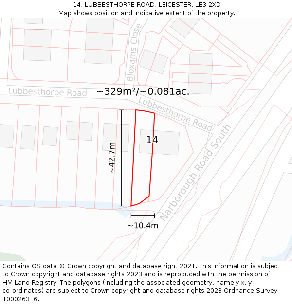 14, LUBBESTHORPE ROAD, LEICESTER, LE3 2XD: Plot and title map