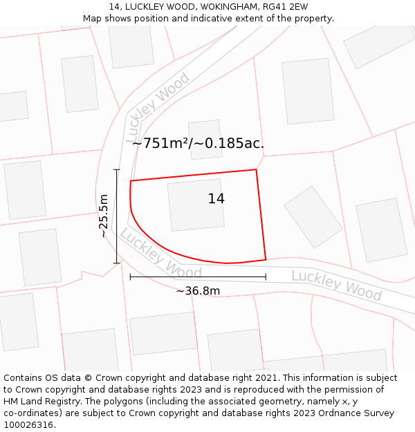 14, LUCKLEY WOOD, WOKINGHAM, RG41 2EW: Plot and title map