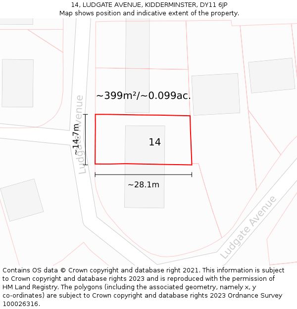 14, LUDGATE AVENUE, KIDDERMINSTER, DY11 6JP: Plot and title map