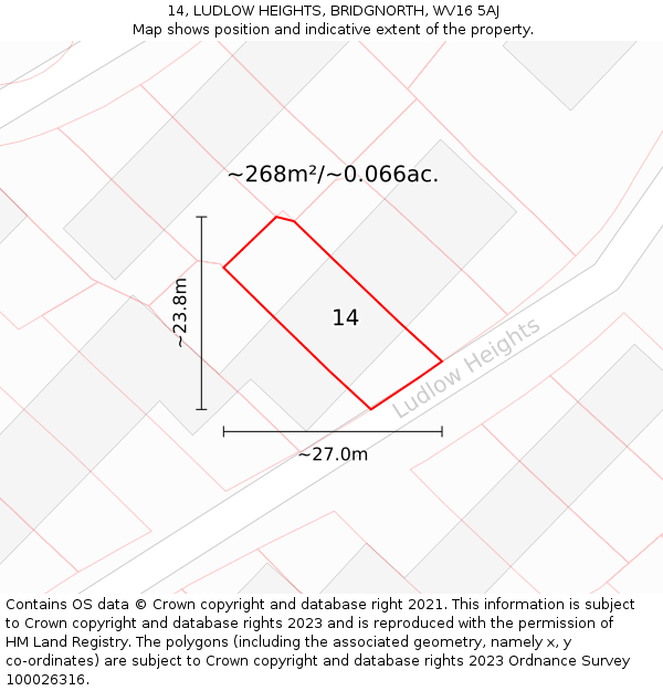 14, LUDLOW HEIGHTS, BRIDGNORTH, WV16 5AJ: Plot and title map